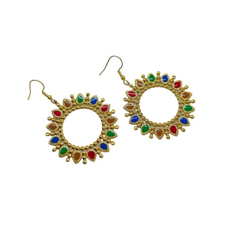 earrings steel gold round with colorful crystals
